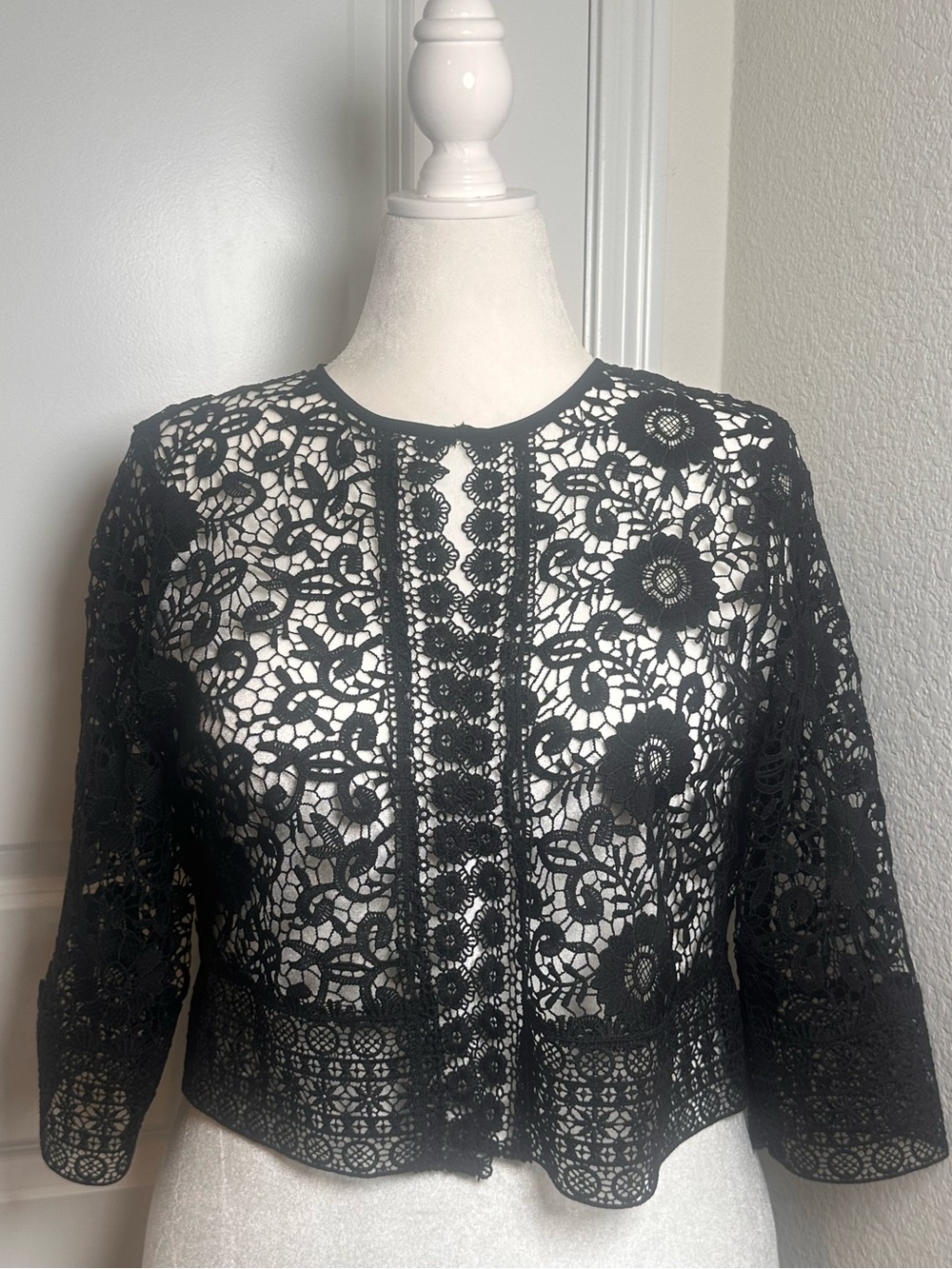 Zara Black Floral Lace Openwork Cardigan